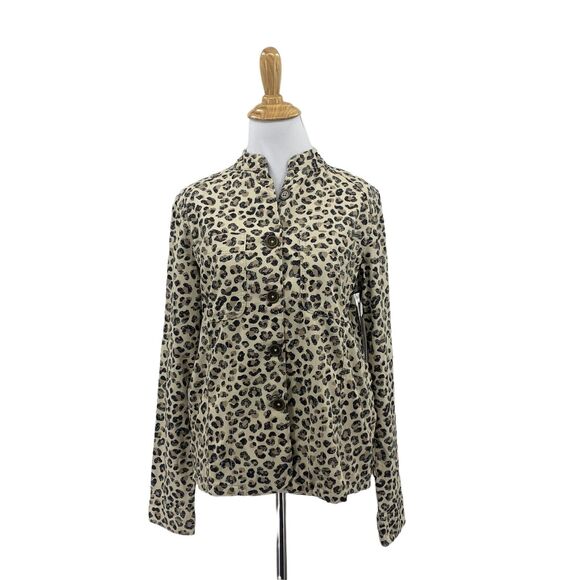 Caslon Leopard Print Utility Jacket Womens S Small Button Front Mandarin Collar - Picture 2 of 12